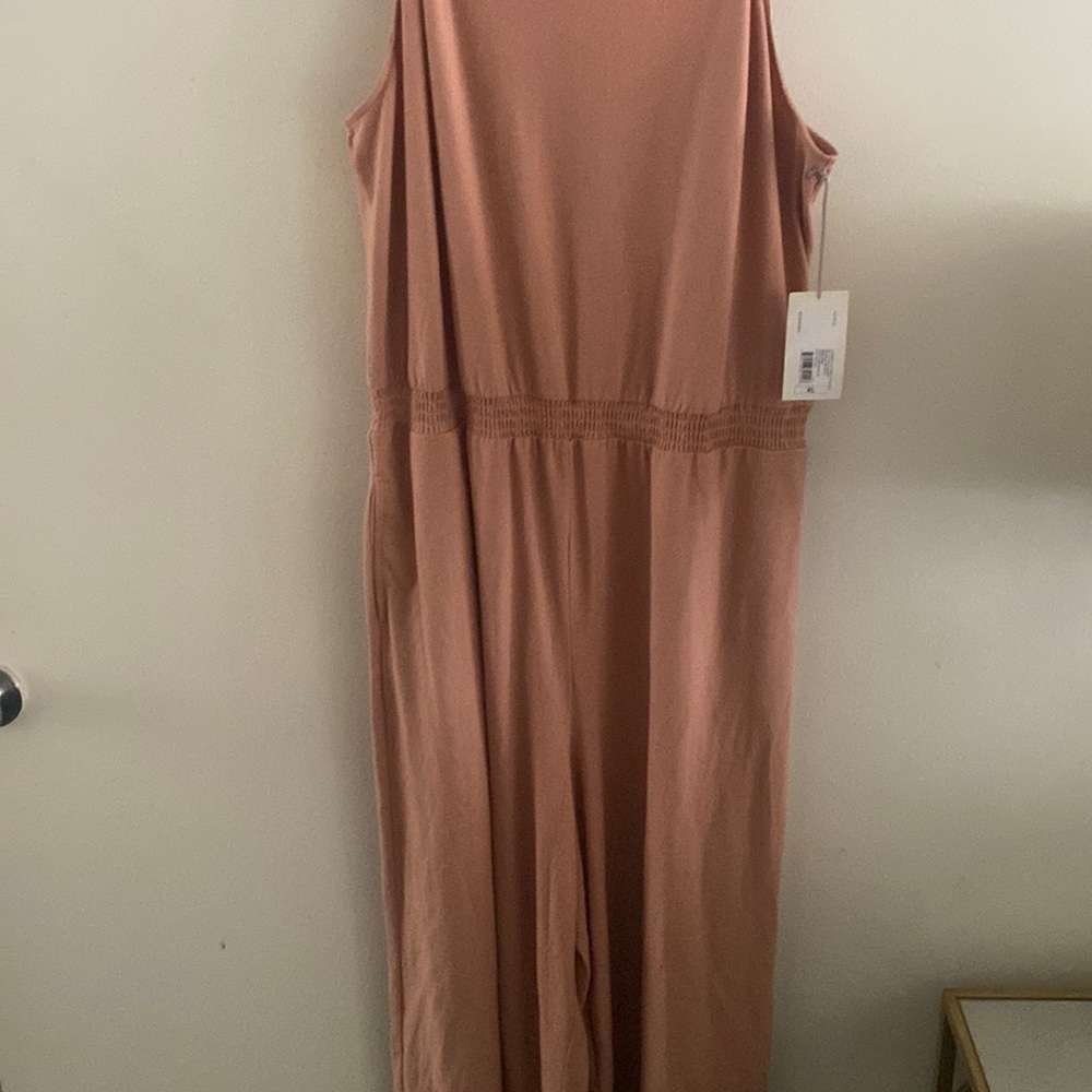 Peach Wide Leg Romper with pockets